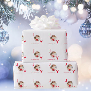 Papel De Presente Alegria de Natal foto branca vermelha