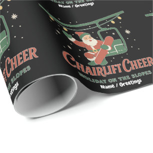 Papel De Presente Alegria de Telecadeira Papai Noel Retro Snowboard