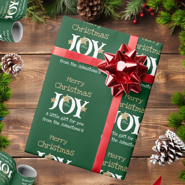 Papel De Presente Alegria! Joyful Chic Rustic Script Green Natal (Wrap things up with this cheerful, elegant, expressive green gift wrap.)