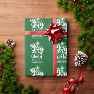 Papel De Presente Alegria Natal ao Mundo Verde e Branco