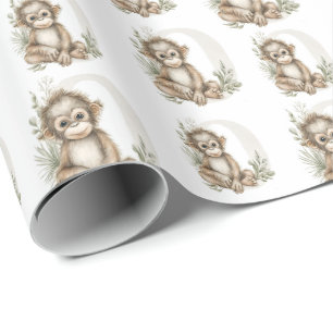 Papel De Presente Alfabeto de animais bebês em aquarela fofa Orangot