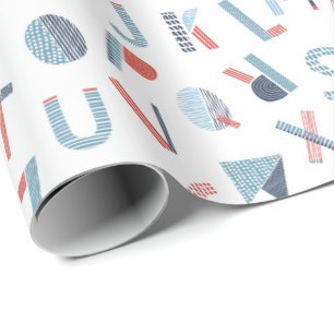 Papel De Presente Alfabeto em branco azul vermelho