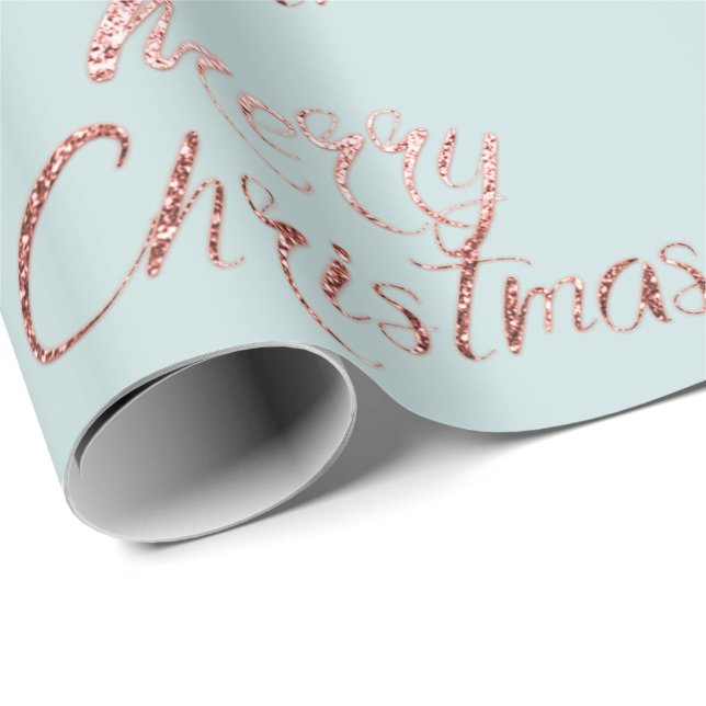 Papel De Presente Algodão azul Dourado de Rosa de Natal feliz (Ponta do rolo)