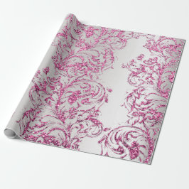 Papel De Presente Algodão da Cinza Metálica Rosa Damask Fuchsia
