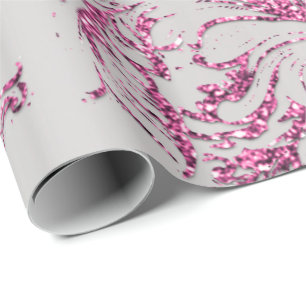 Papel De Presente Algodão da Cinza Metálica Rosa Damask Fuchsia