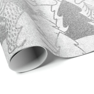 Papel De Presente Algodão de Cinza de prata de árvores de Natal