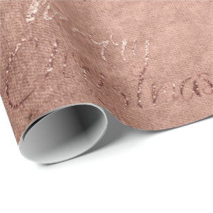 Papel De Presente Algodão de Script Glitter Dourado com Rosa de Fel