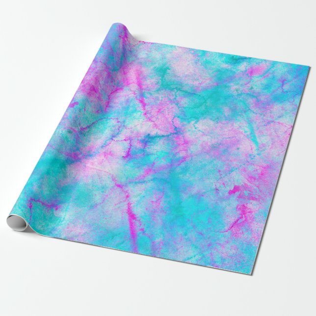 Papel De Presente Algodão Doce Rosa & Azul Mancha de Aguarela (Desenrolado)