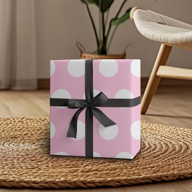 Papel De Presente Algodão Doce Rosa Branco Pontos Grandes (Criador carregado)