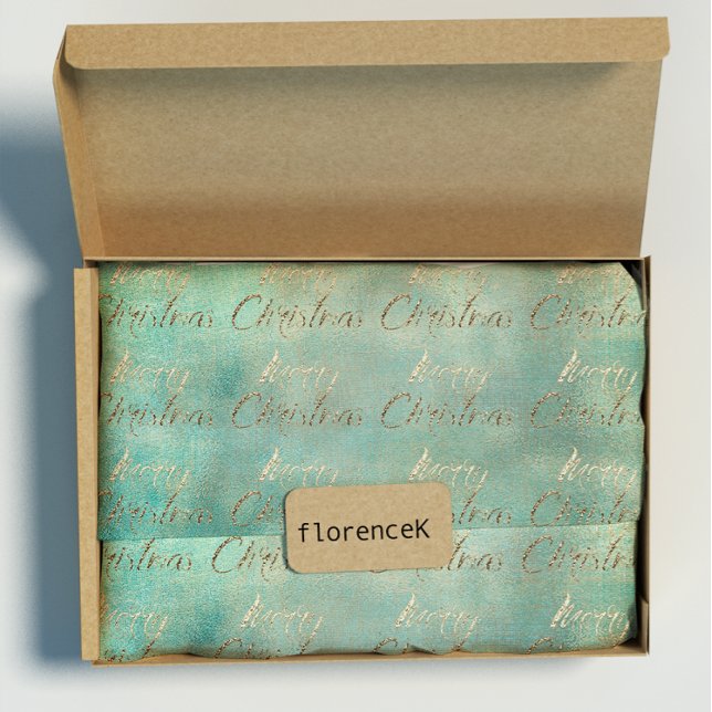 Papel De Presente Algodão Dourado Sepia Burlap Felry de Natal (Merry Christmas Teal Gold Sepia Burlap Cottage Wrapping Paper)