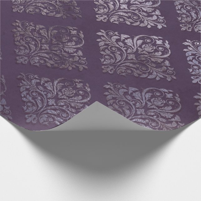 Papel De Presente Algodão Floral Roxo-Roxo Com Distúrbios Damásticos (Ponta)