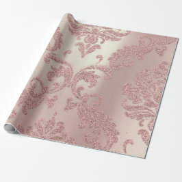 Papel De Presente Algodão Metálico Real Dourado Damask Rosa