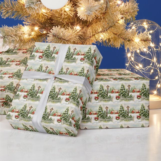 Papel De Presente Algodão Vermelho Natal Lanterna Pinheiros (Feriados)