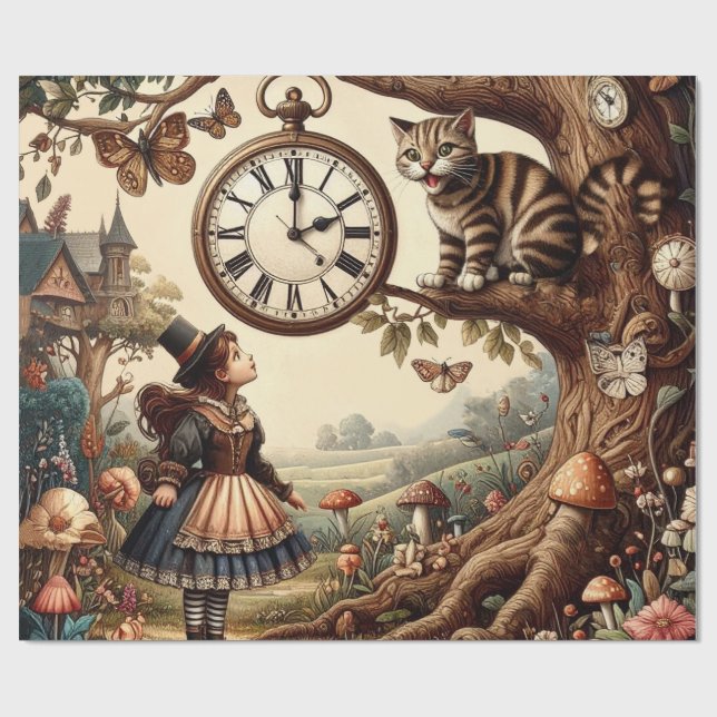 Papel De Presente Alice & Cheshire Cat: Whimsical Wonderland Fantasy (Aberto)