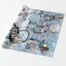 Papel De Presente Alice no Gelo Azul Silver na Terra das Maravilhas