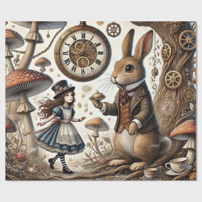 Papel De Presente alice no país das maravilhas coelho branco (Aberto)