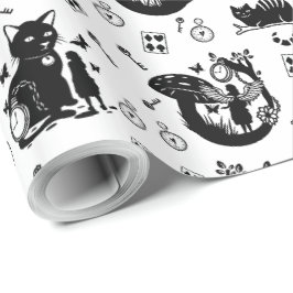 Papel De Presente Alice no País das Maravilhas, Design preto e branc