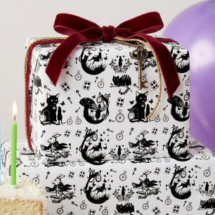 Papel De Presente Alice no País das Maravilhas Design Preto e Branco