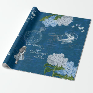 Papel De Presente Alice no País das Maravilhas Papel Azul Floral