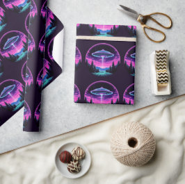 Papel De Presente Alienígena Espacial Retrofuturista