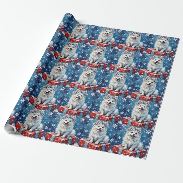 Papel De Presente Almofada de Presente Festivo com Cachorro Esquimó  (Desenrolado)