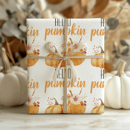 Papel De Presente Alô Moderno Pumpkin Orange Pumpkin Com Flores