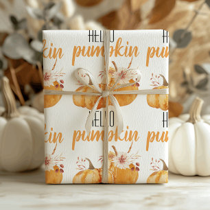 Papel De Presente Alô Moderno Pumpkin Orange Pumpkin Com Flores