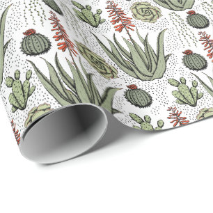 Papel De Presente Aloe Vera Suculento Cacto Branco