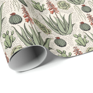 Papel De Presente Aloe Vera Suculento Cactus Marfim