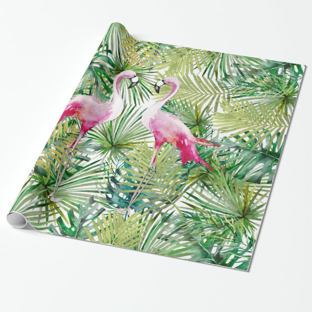 Papel De Presente Aloha Flamingo Bird Animal na selva (Desenrolado)