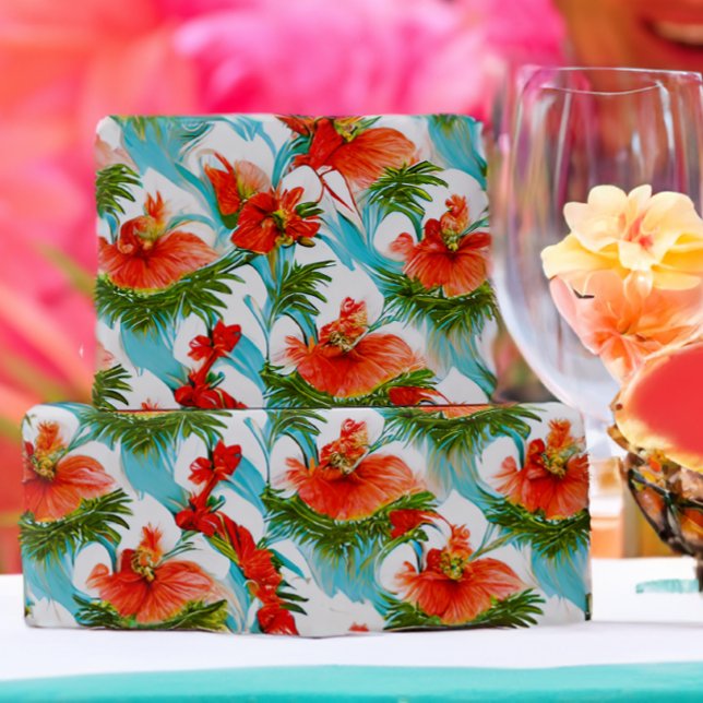Papel De Presente Aloha Floral Tropical Botânica Aquarela (Criador carregado)