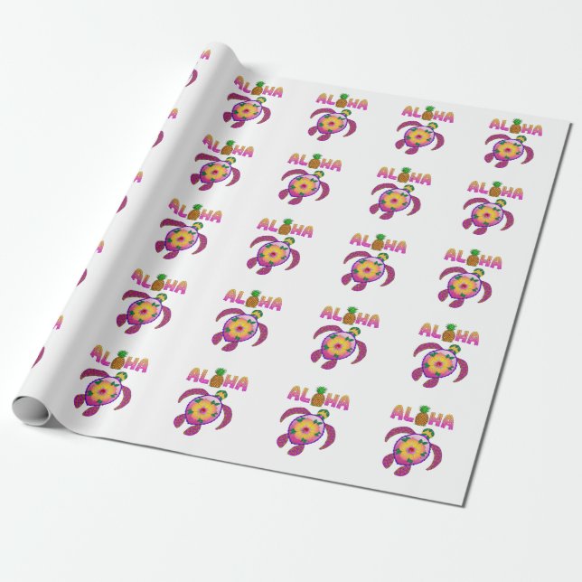 Papel De Presente Aloha Hawaiian Honu Turtle (Desenrolado)