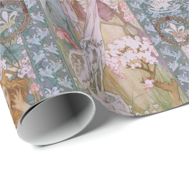 Papel De Presente Alphonse Maria Mucha – White Star Jugendstil Art (Ponta do rolo)