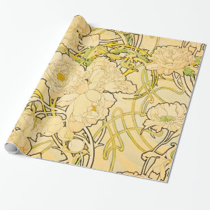 Papel De Presente Alphonse Mucha - Peonies