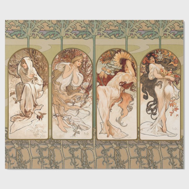 Papel De Presente Alphonse Mucha The Seasons 1897 Art Nouveau (Aberto)