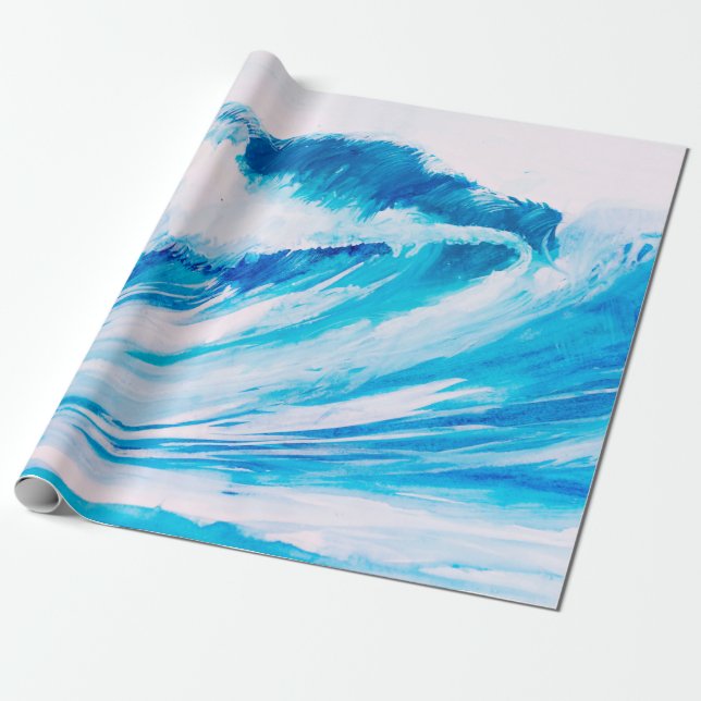 Papel De Presente altas ondas oceânicas de cor aquática (Desenrolado)