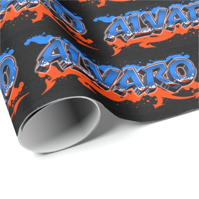 Papel De Presente Alvaro Vorname Name Graffiti blue orange (Ponta do rolo)