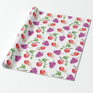 Papel De Presente Ama Uvas e Maçãs Frutas 