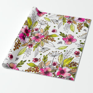 Papel De Presente Amanda Esboçou Jardim Floral em Aquarela