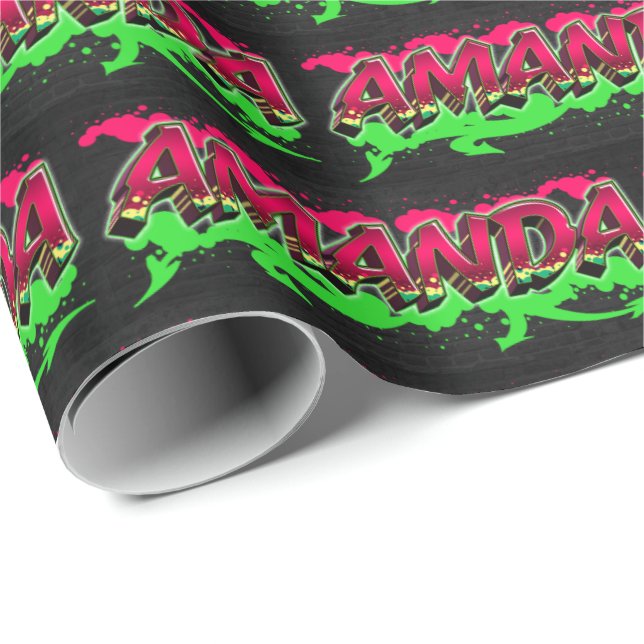 Papel De Presente Amanda Vorname Name Graffiti red green (Ponta do rolo)