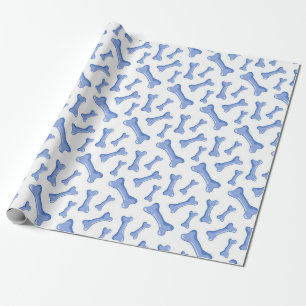 Papel De Presente Amante de Animais Cachorros Azuis Ossos Delicados 
