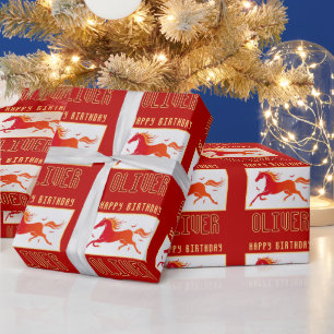 Papel De Presente Amante do Cavalo Fogo Personalizado Nome Aniversár