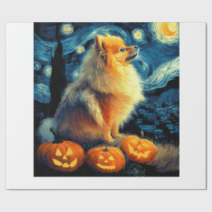 Papel De Presente Amantes de cães Pomerânia Pintura de van gogh estr