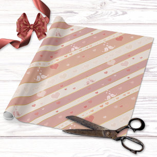 Papel De Presente Amar Pássaros Corações Padrões de Namorados Papel