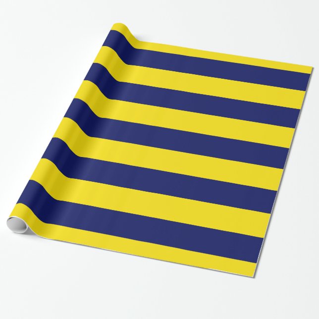 Papel De Presente Amarelo, Azul Marinho XL Listras Padrão V (Desenrolado)