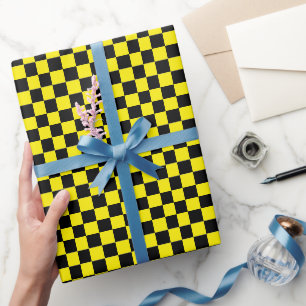 Papel De Presente Amarelo Brilhante com Estilo de Padrão Quadrado Pr
