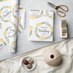 Papel De Presente Amarelo C/ Nomes de Flores e Data em Branco Casame