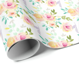 Papel De Presente Amarelo-Cor-de-Água Floral bonito