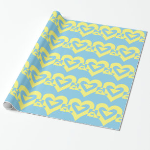 Papel De Presente Amarelo de Amor em Azul