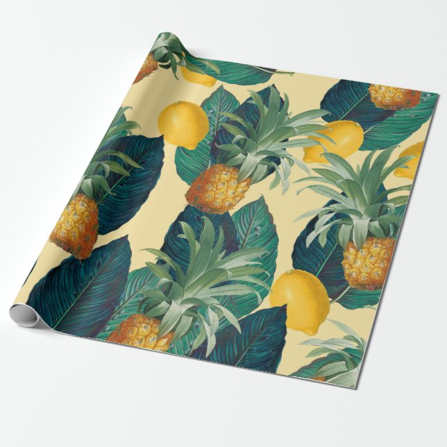 Papel De Presente amarelo dos limões dos abacaxis (Desenrolado)